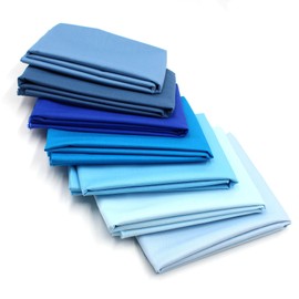 7 x 1.5 m x 0.5 m Cotton Fabric Set Plain 100% Cotton 10.5 m Material Selection Patchwork (Blue Tones, Set of 7)