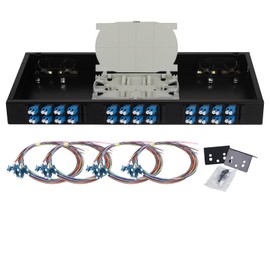 FYBOPTWU-24 Duplex Singlemode 48 Port LC Rack Mount Enclosure Box with Pigtails & Couplers, 48 Core LGX Patch Panel Box fits for 19" Racks Cabinet