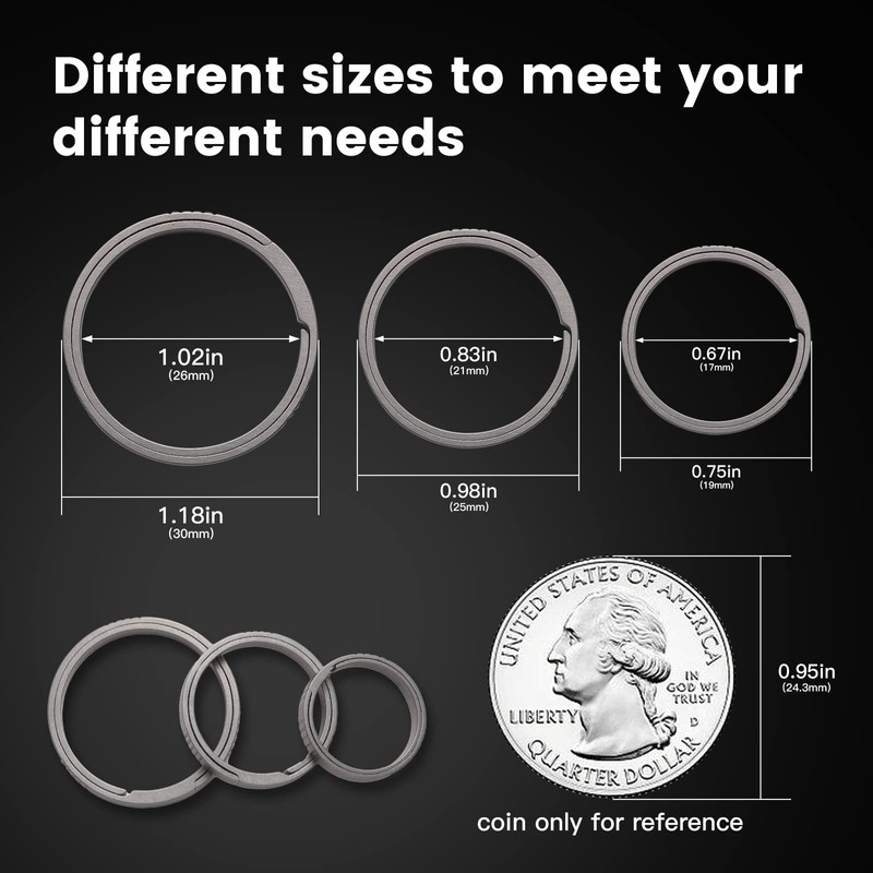 TIKIDESIGN Titanium Key Rings, 30/25/19 mm Key Ring with Side