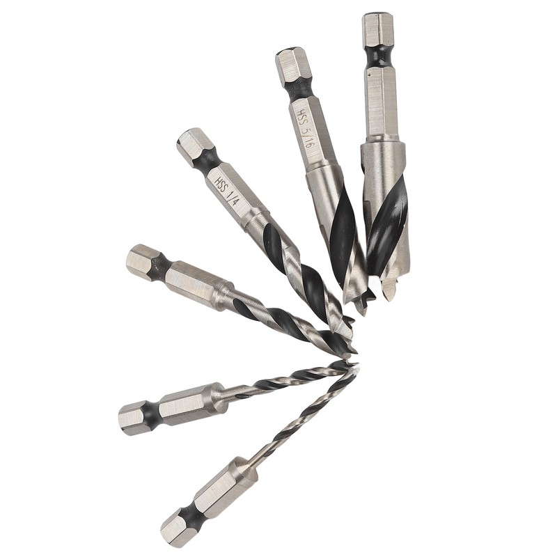 6Pcs 3 Point Drill Bit High Speed Steel Imperial Wood