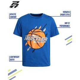 Pro Athlete Boys T Shirts - 4 Pack Performance Dry Fit Athletic Shirts for Boys - Crewneck Short Sleeve Graphic Tees (5-16), Size 5-6, Orange/Royal/Blue/Black Basketball