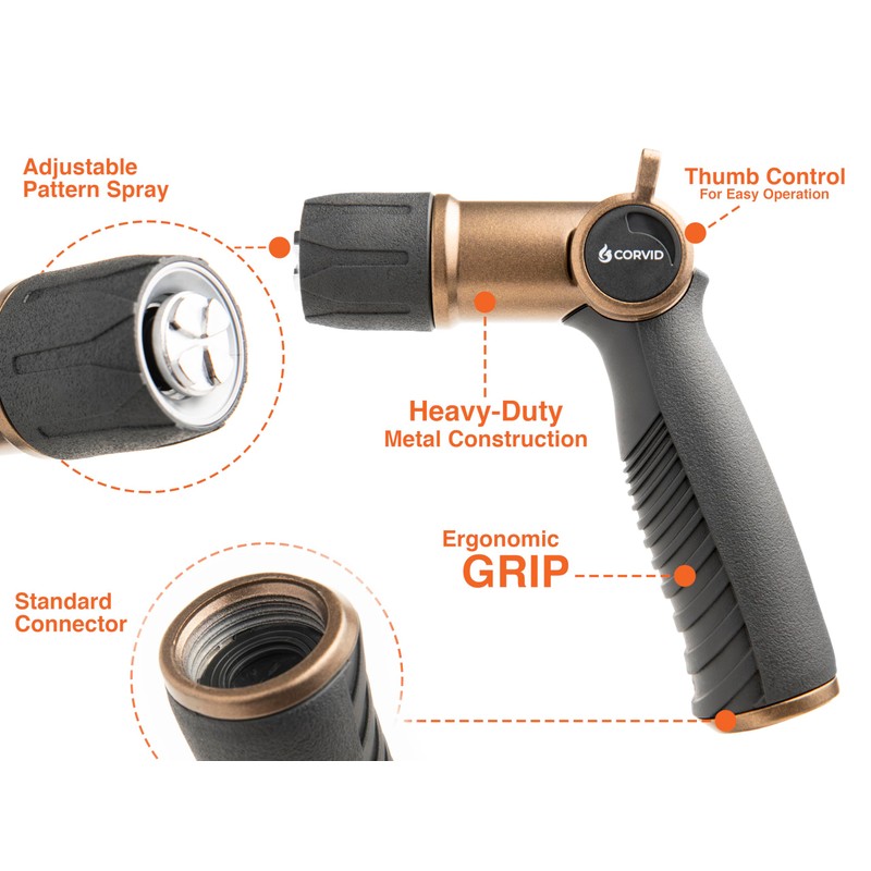 Corvid Thumb Control Adjustable Nozzle - Heavy-Duty Metal, 1-Pattern Spray