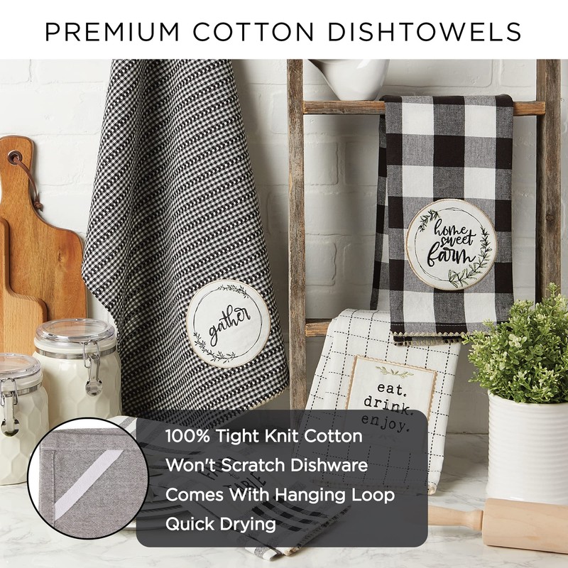 DII Cotton Embellish Printed Dish Towels, 18x28 Set of 3,