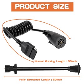 JAMHER 5ft/60in 7 Way Round to 5 Way Flat Coiled Trailer Plug Adapter Trailer Extension Cord Jacketed Cable 7 Pin to 5 Pin Trailer Coiled Wiring Adapter