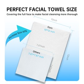 Disposable Face Towels XL, 10"×12" Cotton Face Cloths Towelettes Disposable, Daily Facial Tissues for Sensitive Skin, Makeup Removing, Facial Cleansing, Nursing, Travel, 120 Count