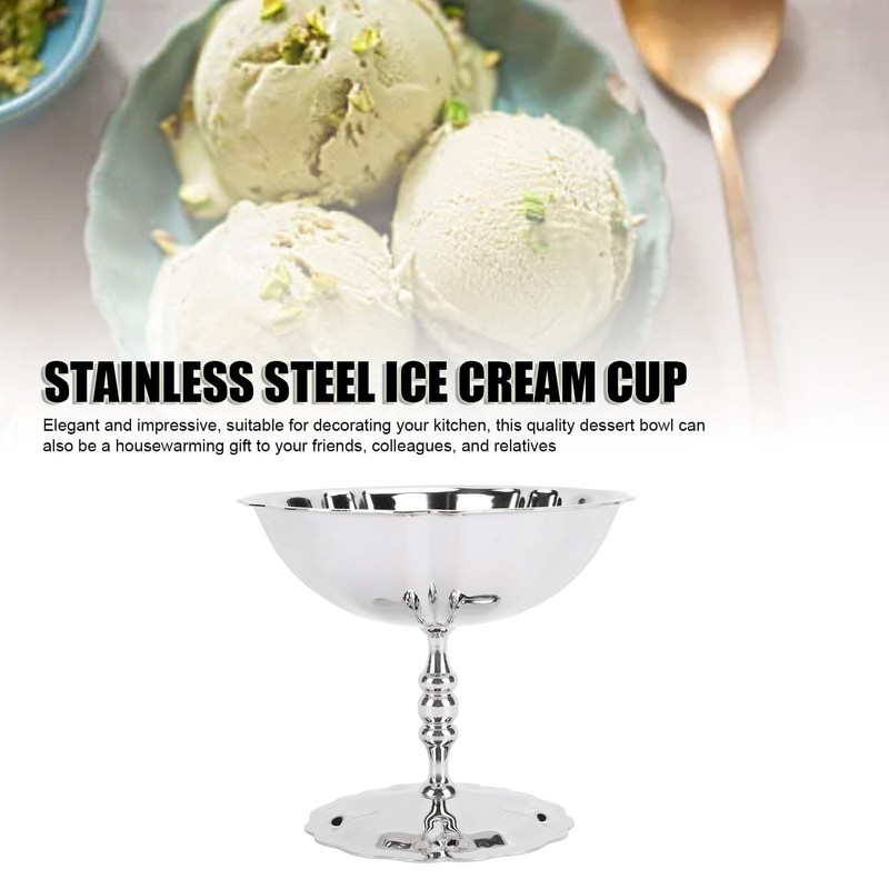 Stainless Steel Ice Cream Bowl, Pudding Cups, Sundae Trifle Bowl