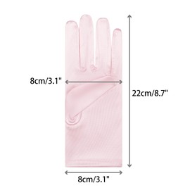 Elerevyo Solid Color Satin Full Finger Gloves Wrist Length Wedding Party Short Gloves for Women One Size Pink