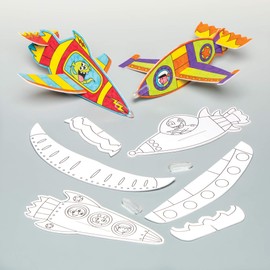 Baker Ross AG896 Rocket Colour-in Gliders for Children to Decorate and Personalise Creative Toy Perfect Stocking and Party Bag Filler (Pack of 8), White, 18cm