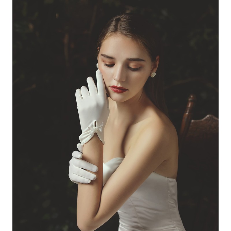 Gionforsy Floral Lace Gloves for Wedding Bridal Elegant Short Lace