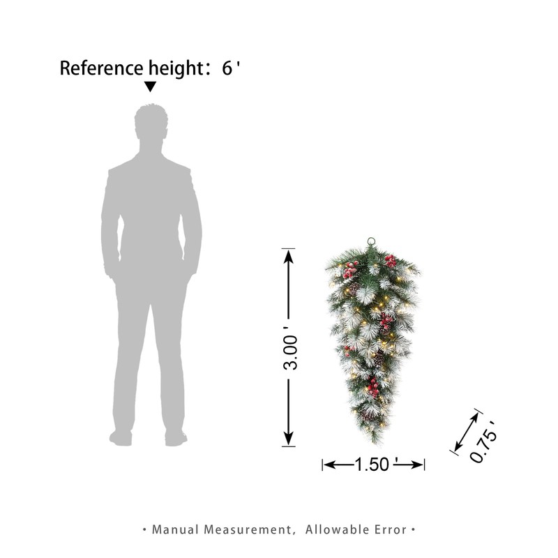 Glitzhome 3ft Pre-Lit Pinecones and Red Berries Artificial Christmas Teardrop,