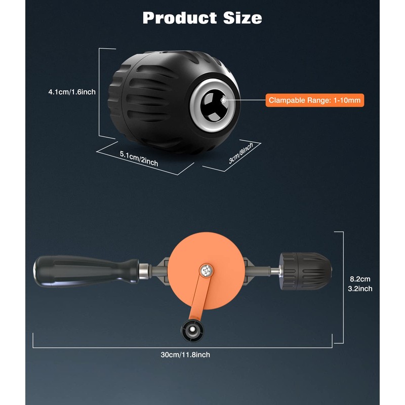 Housolution Hand Drill - 3/8" (10mm) Capacity Hand Drill with