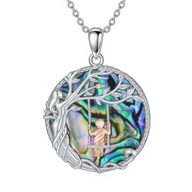 TOUPOP Mothers Day Gifts for Mom Mother Daughter Son Necklace Sterling Silver Family Tree of Life Pendant Necklace Abalone Shell Jewelry Birthday Gifts for Women Wife Grandma