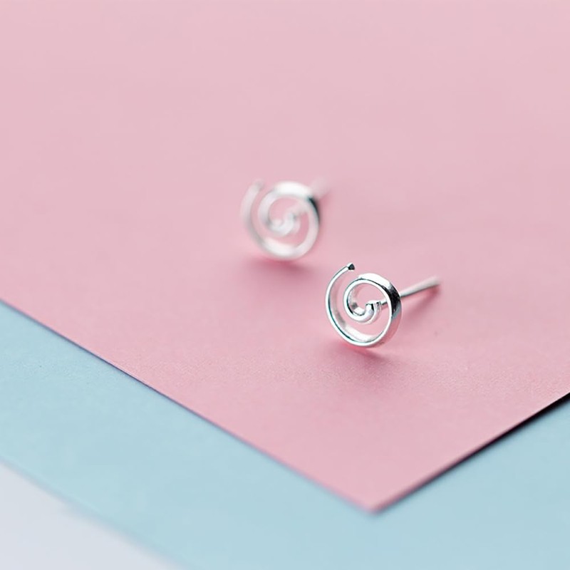 Minimalist Spiral Cute 925 Sterling Silver Small Tiny Stud Earrings