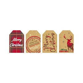 Eurowrap Christmas Kraft Gift Tags Xmas Pack of 20, 4 Assorted Designs, Made from 100% Recyclable Paper, Tartan Design