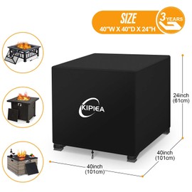 Kipiea Fire Table Covers, Waterproof Square Fire Pit Cover, Heavy Duty Outdoor Firepit Covers with Anti UV and No Tears, No Fading (40”W x 40”D x 24”H)