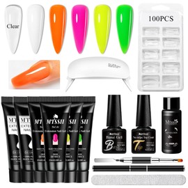 MTSSII 13Pcs Poly Extension Gel Nail Kit 6 Colors Neon Poly Gel Kit with Slip Solution and Mini Lamp Nail Art Design Beginner Home Manicure Set