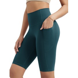 ODODOS Women's High Waist Lounge Yoga Shorts with Pockets, 10" Buttery Soft Biker Shorts, Forest Teal, Large