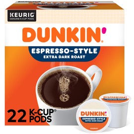 Dunkin' Espresso-Style Coffee, Extra Dark Roast, 0.37 oz. Keurig K-Cup Pods, 22/Box (5000367616)