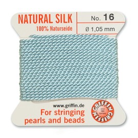 Griffin Silk Bead Cord Perlseide – Turquoise Color – Size 16 (1.05mm) – 2 Meters per Card – Stainless Steel Needle Attached – for Knotting Pearls, Gemstones, Crystals and Beads