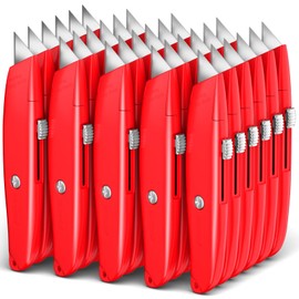 DIYSELF 30 Pack Box Cutter Heavy Duty Aluminium Shell Utility Knife | SK5 Steel Sharp Blade | Retractable Knife for Cutting Cartons Ropes and Cardboard | Home and Office Use, PVC Pipe Cutter(Red)