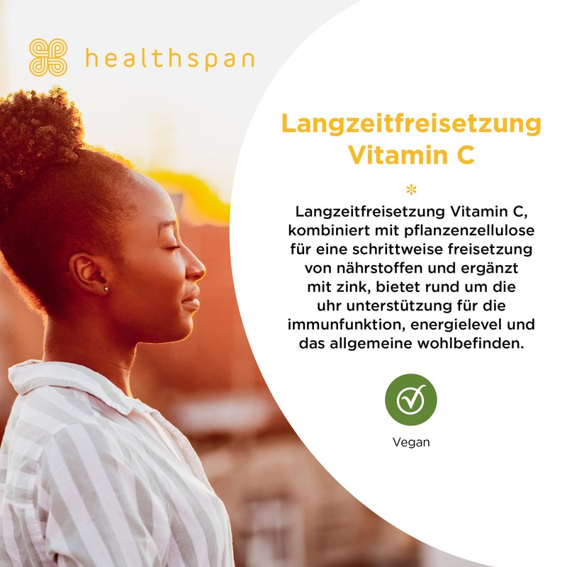 Healthspan Vitamin C Sustained Release 500 mg with Zinc Long-Term
