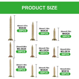 360 PCS Wood Screws Assortment Kit, M3 M3.5 M4 Flat Head Self Tapping Screws Assortment Kit, Assorted Cross Pan Head Countersunk Screws for Wood Masonry Drywall Concrete Phillips Drive Screws