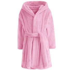 DNggAND Boys Girls Bathrobes,Toddler Boy Girl Robes,Children's Plush Soft Coral Fleece Hooded Pajamas Sleepwear for Kids Pink 13-14Y