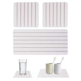 3 Pieces Diatomite Stone Dish Drying Mat,Anti Slip Fast Drying Soap Tray,Bathroom Tray with Grooves,Water Absorbing Stone Tray Used for Hand Soaps Drinks Bottles (White)