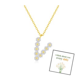 Daisy Letter Necklace For Women, Dainty Simple Flower Initial Letter Pendant Necklace To My Mom Women Daughter Sister Wife Best Friend Birthday Gift Jewelry (Daisy V)
