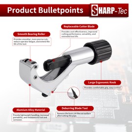 Sharp-tec 6-42mm Pipe Cutter, Adjustable Tube Cutter with Aluminum Alloy Body, Heavy-Duty Pipe Cutting Tool with Blade for deburring for Copper, Brass, PVC, Aluminum