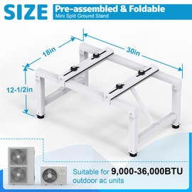 Air Jade Mini Split Ground Stand, Pre-assembled & Foldable Mini Split Stand, Quick Installation & Anti Vibration AC Bracket for 9,000-36,000 BTU Air Conditioner Heat Pump, Support Up to 400 lbs, White