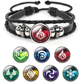 Genshin Impact Bracelet, Anime Luminous Bracelet for Teenager, Fortunate Wristband with 7 pcs Elements Replacement - Fire, Ice, Wind, Grass, Rock, Thunder, Water