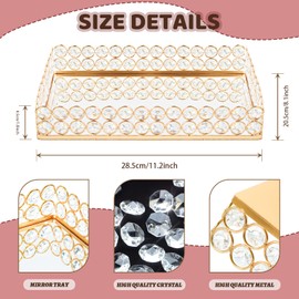 Metal Crystal Mirror Tray - 11.2"x8.1" Table Centerpieces Tray, Multi-Functional Display for Flowers/Cupcakes/Jewelry, Vanity Organizer & Wedding Dessert Table Accent (1, Gold)
