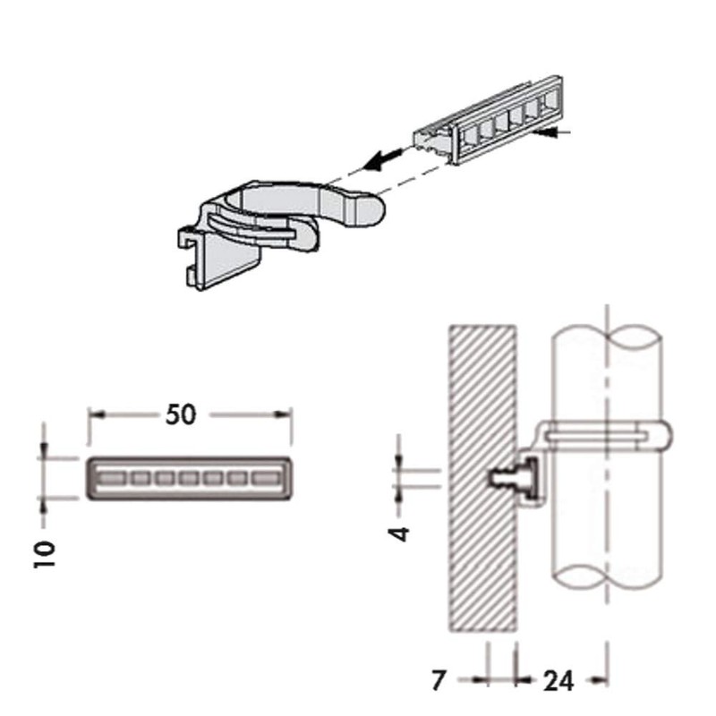 Clip for Skirting Board Foot, Fir Tail, 34 mm