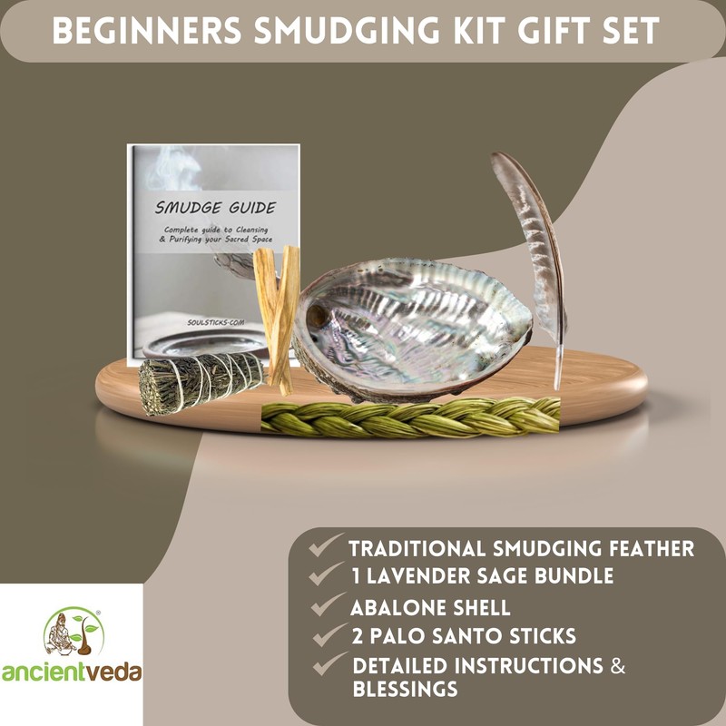 Ancientveda Sage Smudge Kit | USDA Organic Lavender Sage, Sweetgrass