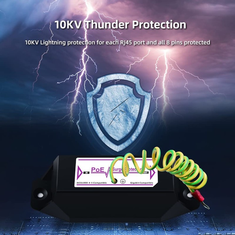 Gigabit PoE+ Ethernet Surge Protector 10KV Lightning Suppressor LAN Network