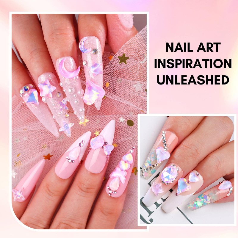 Makartt Pink Diamond Nail Design Glue Set, Flat Back Gemstone,