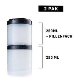 BlenderBottle ProStak Expansion Pak, 2 Pack Containers (2 x 250 ml) Including 1st Pill Compartment, Transparent Black