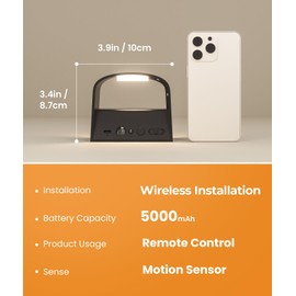FULEN Motion Sensor Wall Light with Remote Control 3 Colors Wireless Wall Lamp LED Indoor Up and Down Wall Sconce 5000mAh Rechargeable Battery Powered Wall Lamps Brightness Adjustable, Black 2 Pack