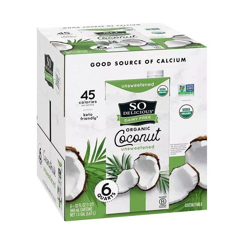 So Delicious Dairy-Free Organic Coconut Milk, Unsweetened, 32 Ounce (Pack