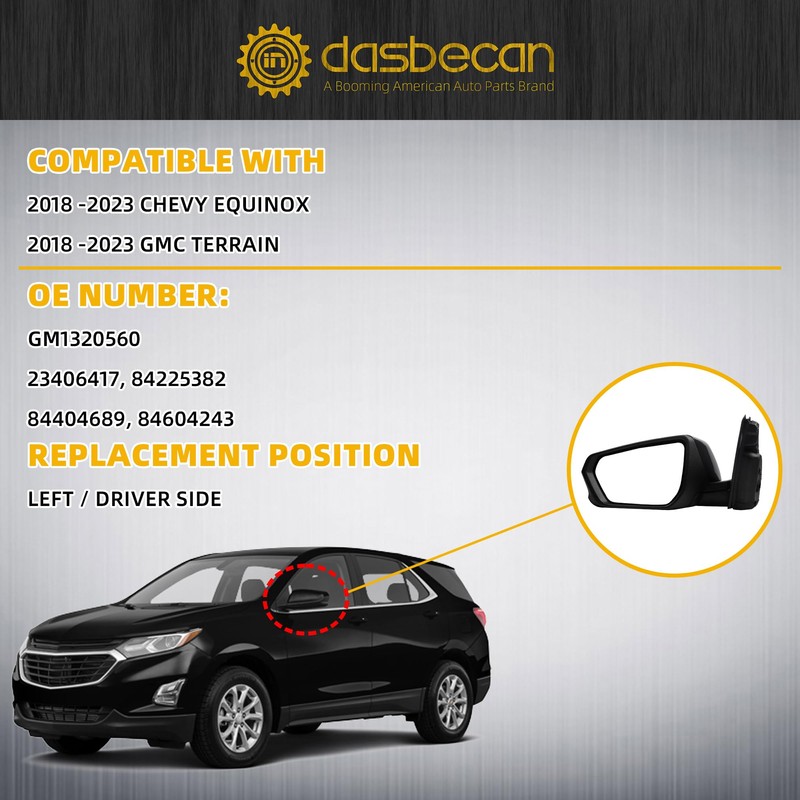 Dasbecan Left Driver Side Mirror Compatible With 2018-2023 Chevy Equinox