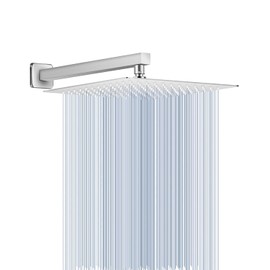 KINLIV All Metal Rainfall Shower Head with Extension Arm Brushed Nickel, 12" Large Rain Square Showerhead with 16" Shower Arm All Stainless Steel, 144 Silicone Nozzles Waterfall Full Body Coverage