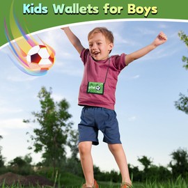 Kids Wallets for Boys, Multiple Pockets Canvas Football Kids Wallet with Neck Lanyard Lightweight Boys Wallet for Cash Credit Cards Coins, with a Football Keychain