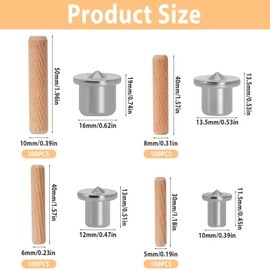 500 PCS Wooden Dowels Assorted, 5mm 6mm 8mm 10mm Wooden Dowels Pins with 4 Centring Pins, Woodwork Grooved Fluted Pin for Craft Project Furniture Carpentry