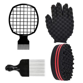 Hair Twist Curl Comb Sponge Glove Set, 4 Counts/set Flexible Styling Tool Set, Heatless Styling Tool, Personal Haircare Accessories