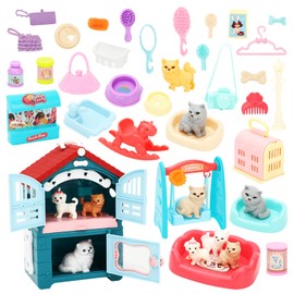 SOTOGO 39 Pieces Pet Pretend Play Toys Cat Figures Playset Cats Care Role Play Toys Toys for Toddler Boys and Girls