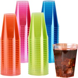 MATANA Pack of 40 Colourful Hard Plastic Party Cups (Neon, 210 ml) - Reusable Plastic Cups, Plastic Cups, Drinking Cups, Cocktail Cups for Birthdays, Children's Parties, Weddings