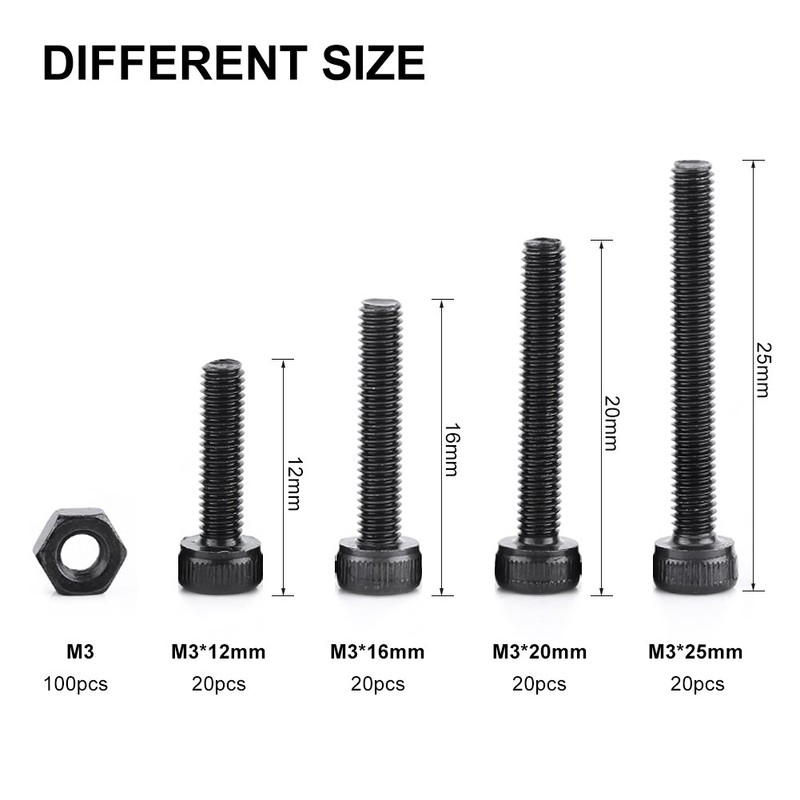Hex Nuts + Hex Socket Bolts M3 280 Pcs Repair