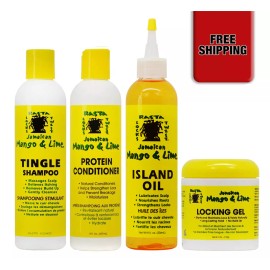 Jamaican Mango & Lime Tingle Shampoo, Conditioner, Island Oil, Locking Gel Set