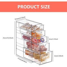 Organizador de Cajones de Almacenamiento Transparente Acrílico con 5 Cajones para Accesorios de Cabello, Joyas, Maquillaje, Papelería, Cosméticos, Anteojos y Más